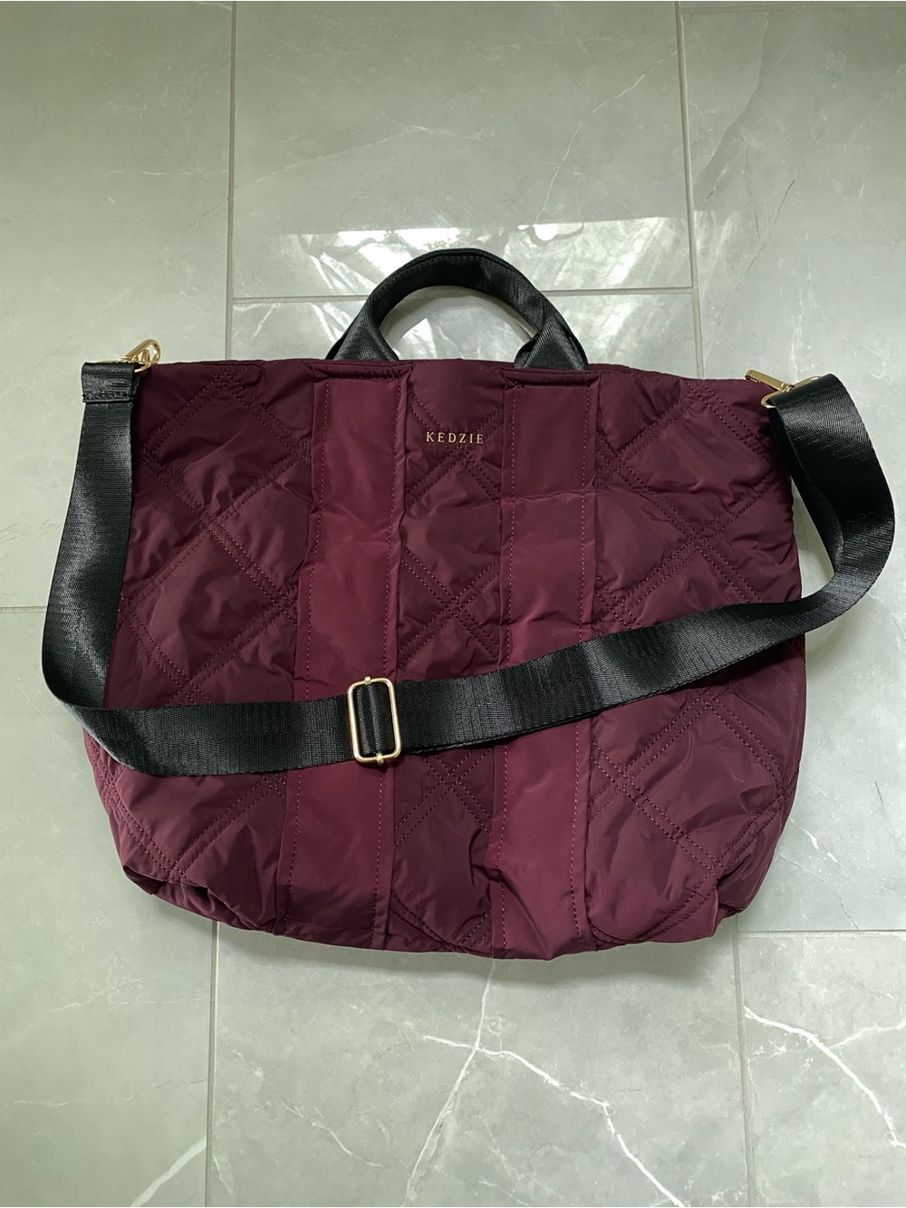 Kedzie Quilted Tote in Mulberry with Black Strap